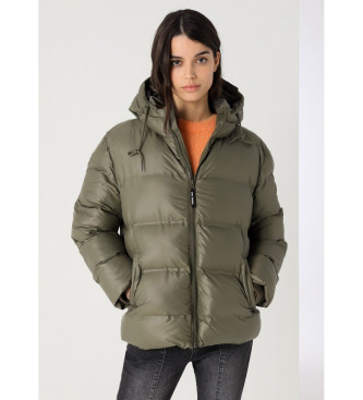 Lois Jeans Grn puffercoat med htte