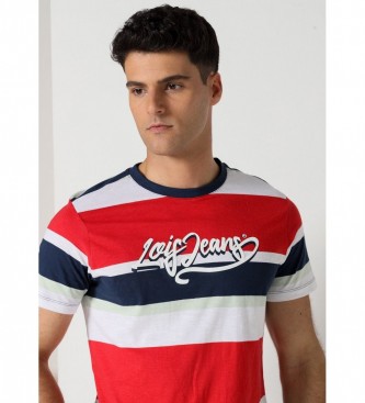 Lois Jeans T-shirt a maniche corte rossa, bianca e blu scuro