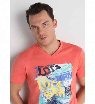 Lois Jeans T-shirt med grafisk spetsig krage lax