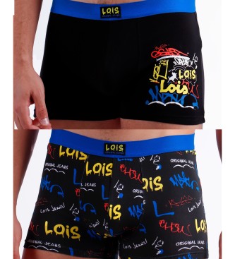 Lois Pack of 2 Black Graffiti boxer shorts/trousers black