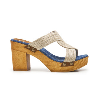 Lois Jeans Beige gekruiste sandalen -Hoogte hak 9cm