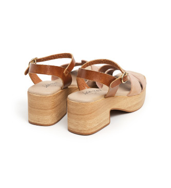 Lois Jeans Leather sandals 74353 beige, brown -Heel height 7cm