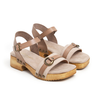 Lois Jeans Leren sandalen met zandkleurige gespen -Hoogte hak 5cm