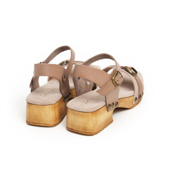 Lois Jeans Leren sandalen met zandkleurige gespen -Hoogte hak 5cm