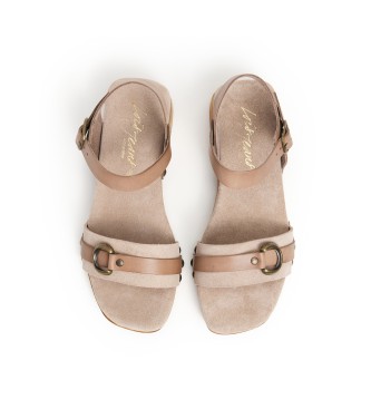 Lois Jeans Skórzane sandały z piaskowymi sprzączkami - Wysokość obcasa 5 cm