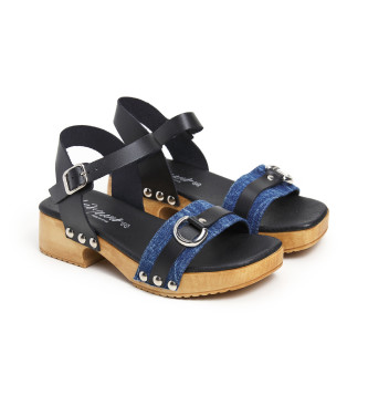 Lois Jeans Modri usnjeni sandali z zaponkami -Višina pete 5 cm