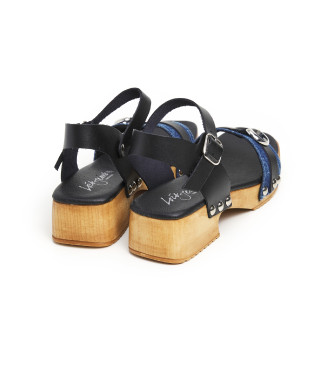 Lois Jeans Modri usnjeni sandali z zaponkami -Višina pete 5 cm