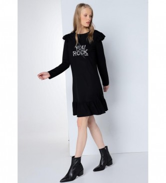 Lois Jeans Korte jurk met ruches Grafica zwart metallic