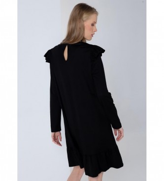Lois Jeans Korte jurk met ruches Grafica zwart metallic