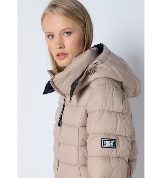 Lois Jeans Quilted Puffer Coat with beige hood