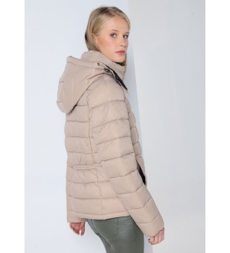 Lois Jeans Quilted Puffer Coat with beige hood