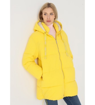 Lois Jeans Medium puffercoat med htte og lynls, gul