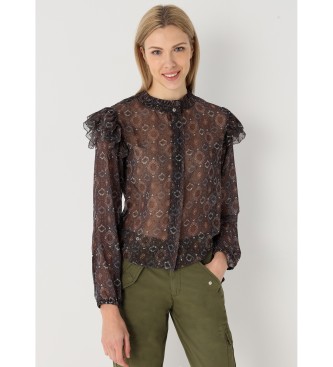 Lois Jeans Printed blouse with ruffles on the shoulders nego