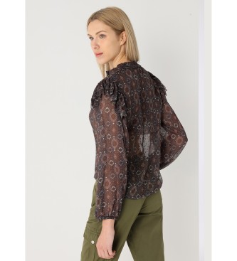 Lois Jeans Printed blouse with ruffles on the shoulders nego