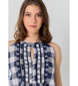 Lois Jeans Sleeveless blouse with navy vichy plaid print