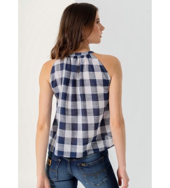 Lois Jeans Sleeveless blouse with navy vichy plaid print