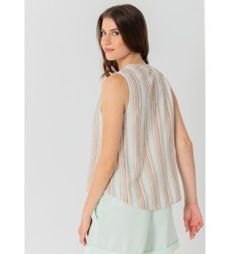 Lois Jeans Multicolor gestreepte mouwloze blouse met rustieke stijl