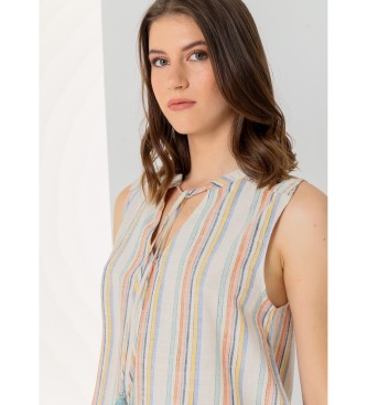 Lois Jeans Multicolor gestreepte mouwloze blouse met rustieke stijl
