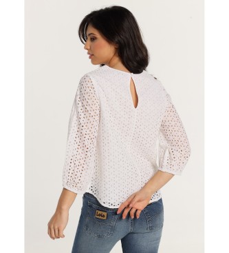 Lois Jeans 3/4 sleeve voluminous white blouse with punched sleeves