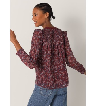 Lois Jeans Flodderige blouse met kastanjebruine bloemenprint