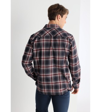 Lois Jeans Camisa de manga comprida axadrezada com bolsos em plastrão azul-marinho