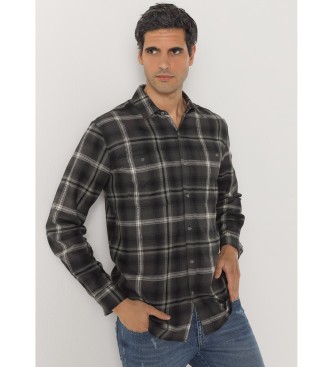 Flannel shirt with grey long sleeve squares