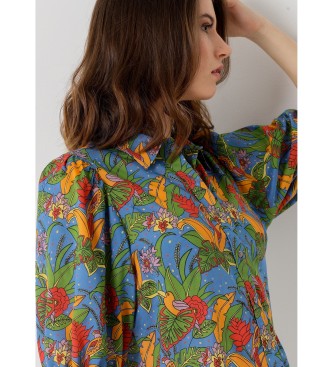 Lois Jeans Camicia manica 3/4 con stampa tropicale multicolore