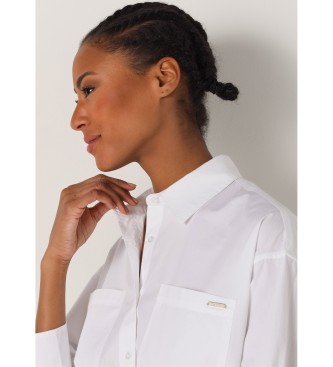 Lois Jeans Popelinowa koszula z długim rękawem i kieszeniami biała