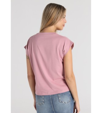 Lois Jeans Maglietta rosa a maniche corte con scollo a V