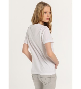 Lois Jeans Osnovna majica s kratkimi rokavi in rebrastim ovratnikom z dvojnim V-izrezom bela
