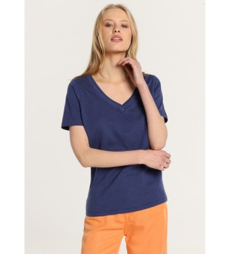 Lois Jeans T-shirt basic a maniche corte con colletto a doppia costina in V blu scuro