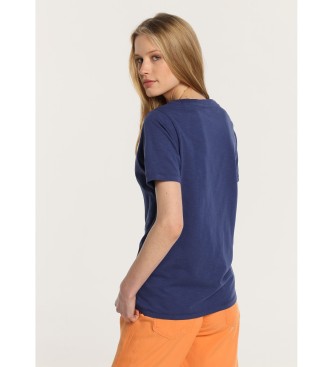 Lois Jeans Camiseta basica de manga corta con doble cuello rib en V marino