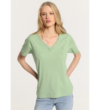 Lois Jeans T-shirt basique  manches courtes avec double col en V ctel vert