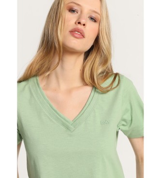 Lois Jeans Basic short-sleeved T-shirt with double V-neck rib collar green