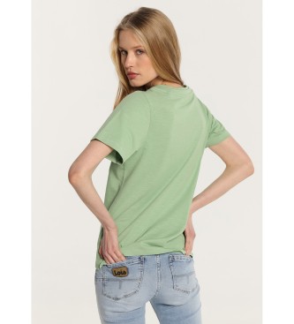 Lois Jeans Basic T-shirt met korte mouwen en dubbele V-hals ribkraag groen
