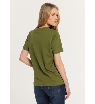 Lois Jeans Podstawowa koszulka z krótkim rękawem i podwójnym kołnierzykiem w kształcie litery V, zielona