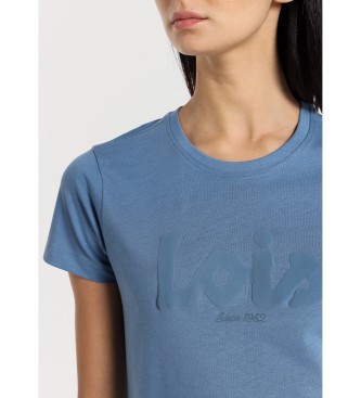 Lois Jeans Podstawowa koszulka z krótkim rękawem i niebieskim logo Puff