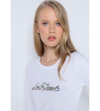 Lois Jeans Lngrmad T-shirt i basmodell med vit logotyp i form av smyckestenar