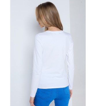 Lois Jeans Basic Langarm-T-Shirt Logo Steine-Juwelen wei