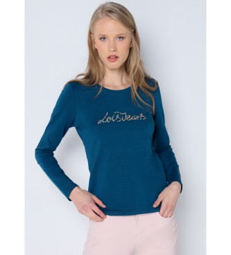 Lois Jeans Langrmeliges Basic-T-Shirt Logo-Steine-Juwelen blau