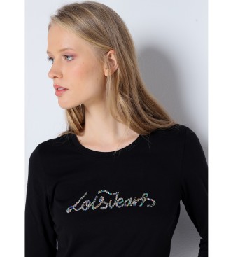 Lois Jeans Langrmeliges Basic-T-Shirt Logo-Steine-Juwelen schwarz