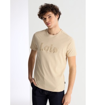 Lois Jeans Beigefarbenes Basic-T-Shirt mit kurzen rmeln und Puffprint