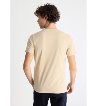 Lois Jeans Beigefarbenes Basic-T-Shirt mit kurzen rmeln und Puffprint