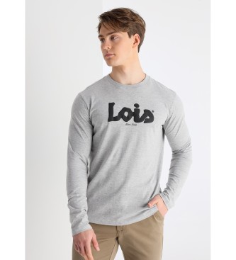 Lois Jeans Basic t-shirt met lange mouwen en pofprint grijs