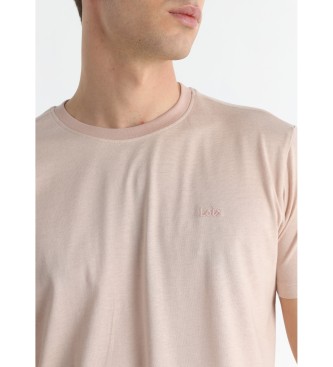 Lois Jeans Podstawowy różowy T-shirt z tkaną fakturą