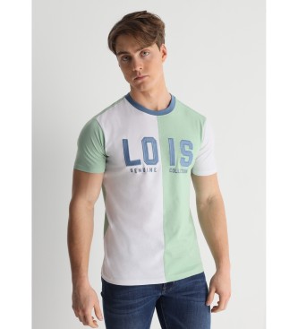 Lois Jeans T-shirt de manga curta com bloco de cores bicolor verde, branco
