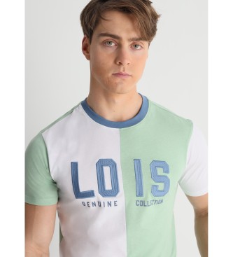 Lois Jeans T-shirt de manga curta com bloco de cores bicolor verde, branco