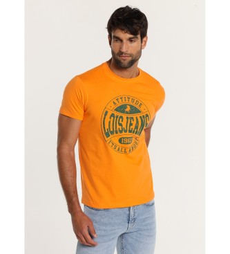Lois Jeans Pomarańczowa koszulka z krótkim rękawem z trzeszczącym nadrukiem