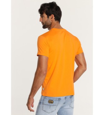 Lois Jeans Pomarańczowa koszulka z krótkim rękawem z trzeszczącym nadrukiem