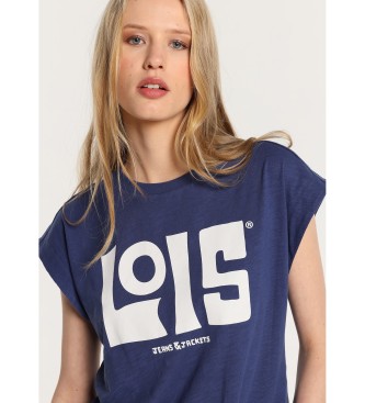 Lois Jeans Lois modern craft grafisk kortrmet t-shirt i marinebl